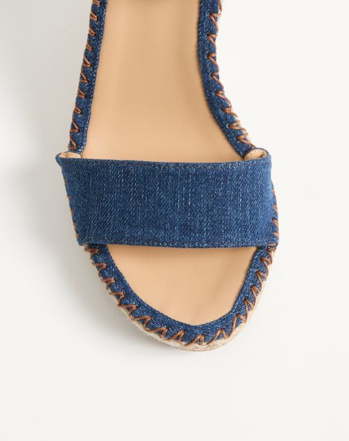 Valentino Garavani - Rockstud Double Wedge Sandal In Denim 105mm - Blue - Woman - Espadrilles And Wedges