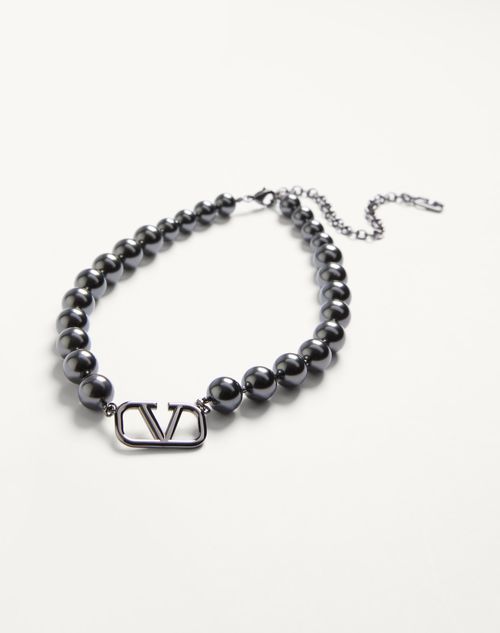Valentino Garavani - Vlogo Signature Metal Choker With Swarovski® Pearls - Ruthenium - Man - Jewellery