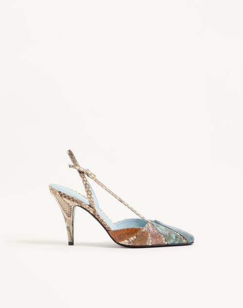 Valentino Garavani - Foliefoliage Slingback Pump In Python 90mm - Cream/multicolour - Woman - Pumps And Slingbacks