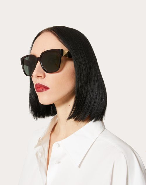 Valentino - ローマンスタッズ スクウェアアセテートフレーム - ハバナ/グリーン - ウィメンズ - アイウェア