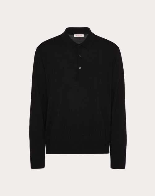 Valentino - Polo À Manches Longues En Laine Avec Broderie Vlogo Signature - Noir - Homme - Maille