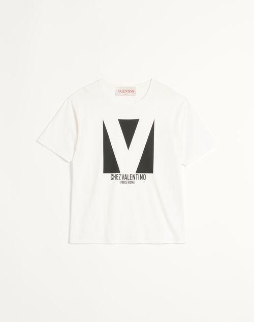 Valentino - Cotton T-shirt With Chez Valentino Print - Ivory - Man - T-shirts And Sweatshirts