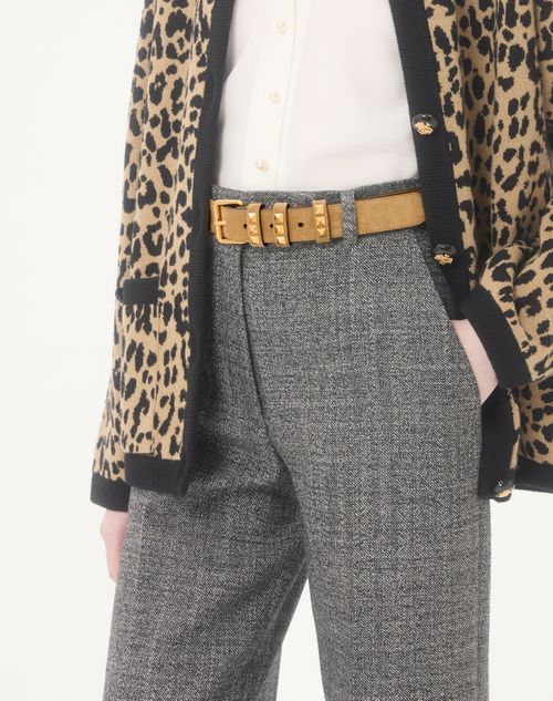 Valentino Garavani - Rockstud Belt In Suede 30 Mm - Havana Beige - Woman - Belts