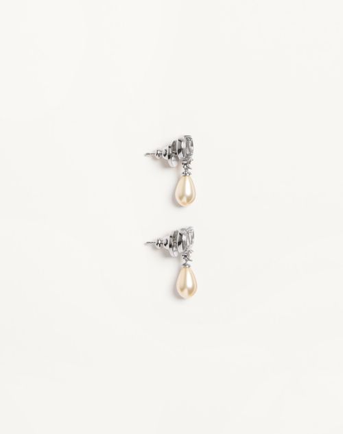Valentino Garavani - Ovalette Earrings In Metal, Pearls And Swarovski® Crystals - Rhodium - Woman - Jewellery