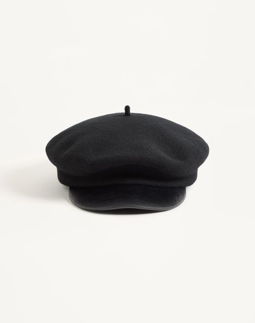 Valentino Garavani - Vlogo Signature Wool Cap With Leather Visor - Black/gold - Man - Hats And Gloves