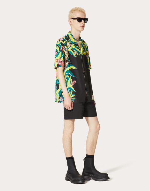Valentino - Bowling Shirt In Nylon With Volcano Print - Multicolour - Man - Apparel