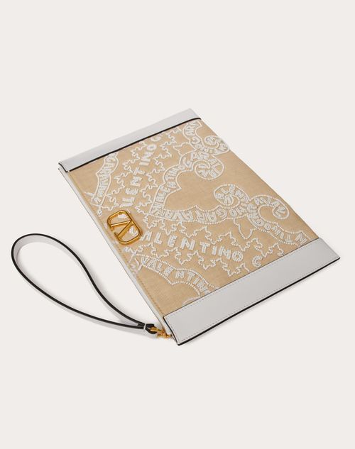 Embroidered Vlogo Signature Pouch for Woman in Natural/white