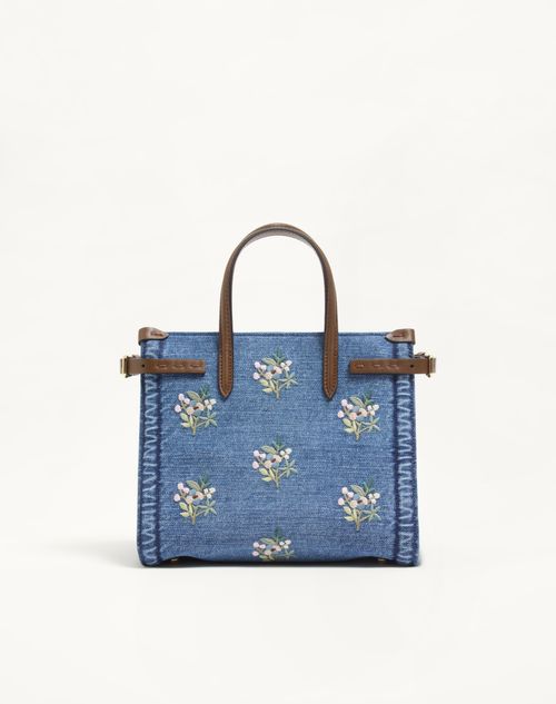 Valentino Garavani - Valentino Garavani Antibes Small Embroidered Shopping Bag In Denim - Denim - Woman - Totes