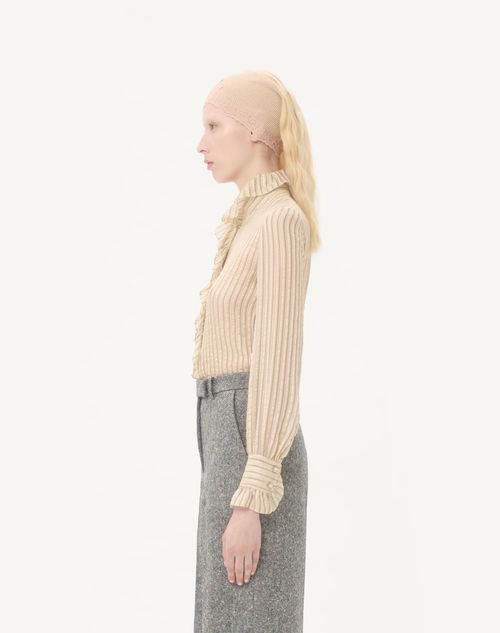 Valentino - Seersucker Lamé Shirt - Birch - Woman - Shirts And Tops