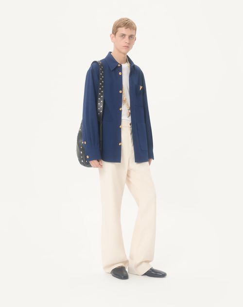 Valentino - Valentino Cotton Gabardine Shirt Jacket With Vgold - Cobalt - Man - Outerwear