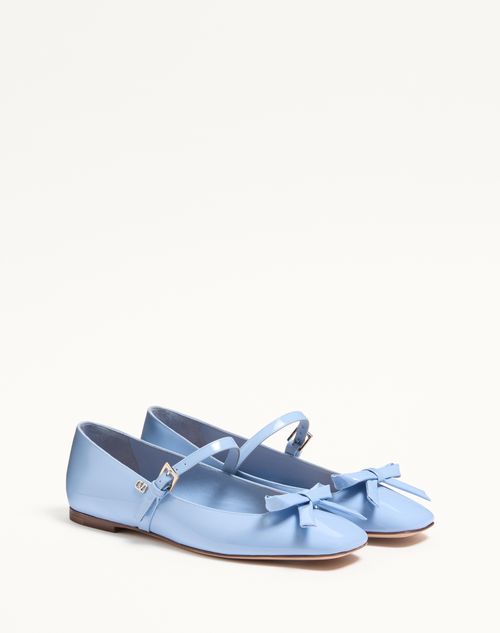 Valentino Garavani - Mary-jane Romance Bow Ballerina In Patent Leather - Popeline Blue - Woman - Woman Sale