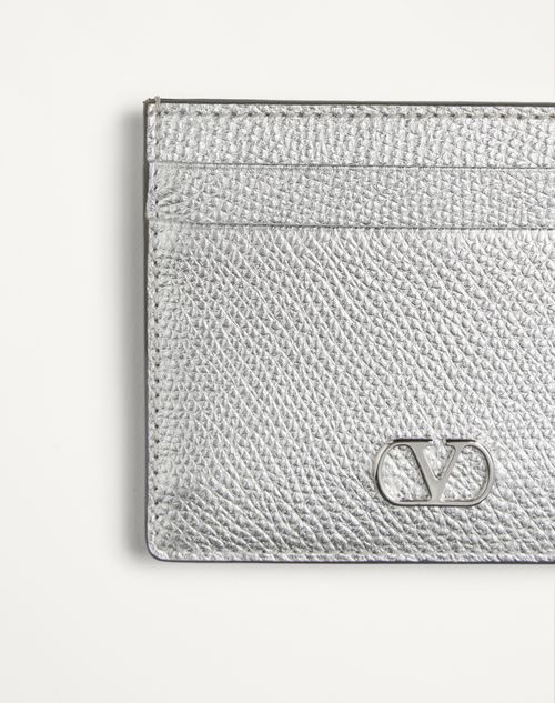 Valentino Garavani - Vlogo Signature Cardholder In Laminated Grainy Calfskin - Silver - Woman - Wallets And Small Leather Goods