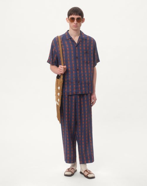 Valentino - Linen Bowling Shirt With Voyage Imaginaire Print - Blue/orange - Man - Shelf - Mrtw - Prints & Stripes - W2+w3