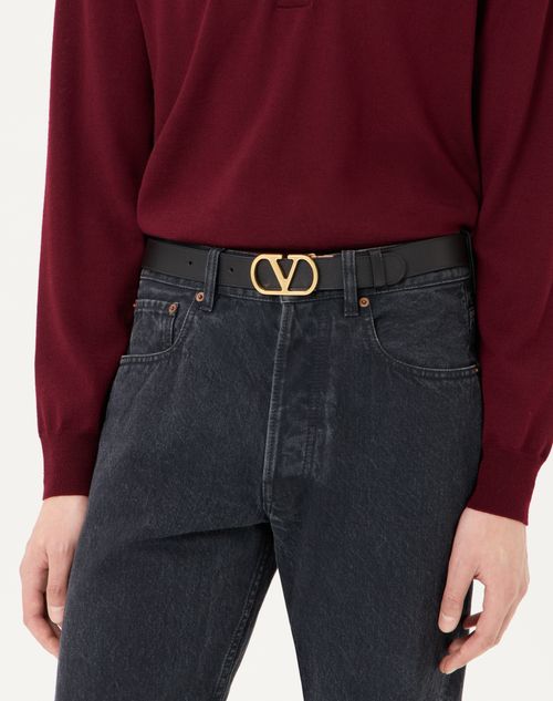 Valentino Garavani - Cinturón Reversible De Cuero Brilloso De Becerro De 30&nbsp;mm Con El Vlogo Signature - Caramelo Intenso/negro - Hombre - Cinturones