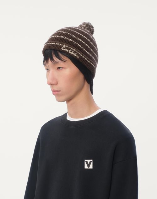 Valentino Garavani - Chez Valentino Knitted Wool Beanie - Ivory/brown - Man - Soft Accessories - M Accessories