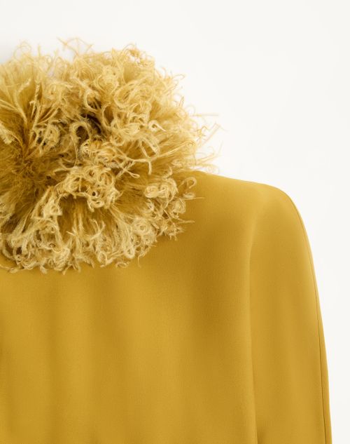 Valentino - Abito Midi In Georgette Con Piume - Ocra - Donna - Abiti