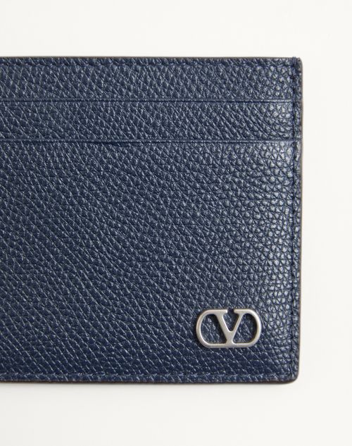 Valentino Garavani - Valentino Garavani Vlogo Signature Kartenetui Aus Genarbtem Kalbsleder - Marineblau - Mann - Portemonnaies Und Kleinlederwaren