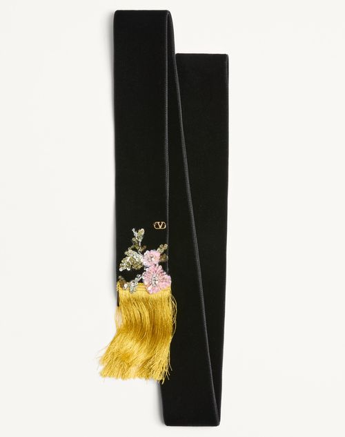 Valentino Garavani - Valentino Velvet Scarf With Embroidery - Multicolour - Woman - Shelf - Soft Scarves