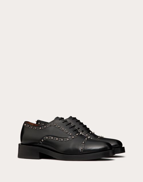 Valentino Garavani - Chaussures À Lacets Valentino Garavani Gentleglam Oxford En Cuir De Veau - Noir - Femme - Shelf - W Shoes - Loafers
