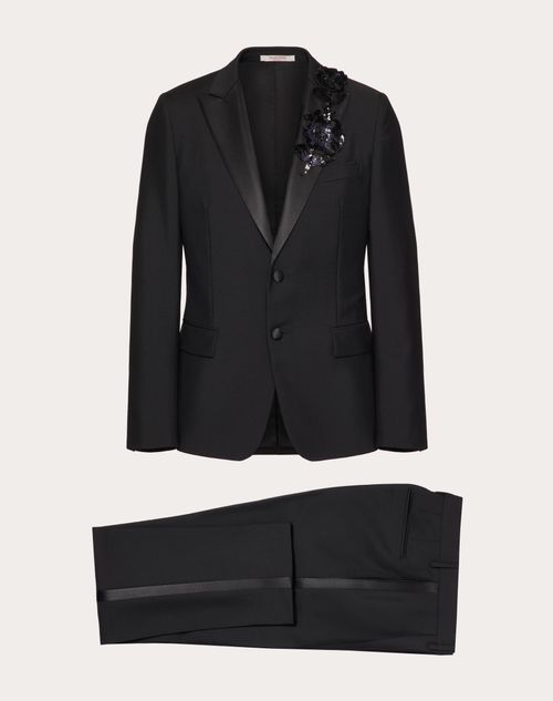 Valentino - Wool Tuxedo With Embroidered Floral Patch - Black - Man - Coats And Blazers