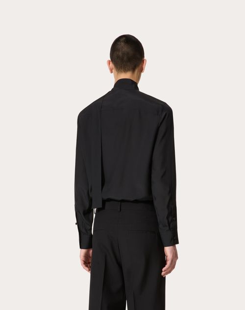 Silk Shirt With Scarf Detail At Neck for Man in Skin | Valentino US