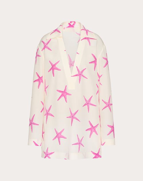 Valentino - Kurzes Kleid Aus Starfish Crepe De Chine - Elfenbein/pink Pp - Frau - Kleider