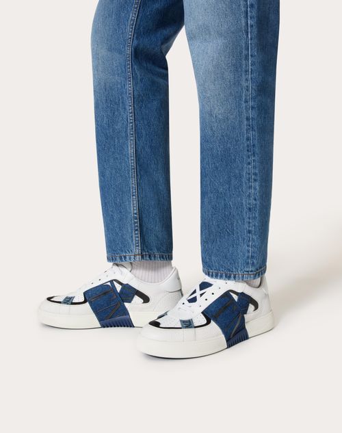 LOW-TOP VL7N SNEAKERS IN CALFSKIN AND DENIM