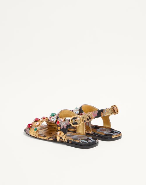 Valentino Garavani - Preshoes Flip-flop Sandal In Apres L'hiver Jacquard Fabric With Crystals 5mm - Multicolour - Woman - Sandals