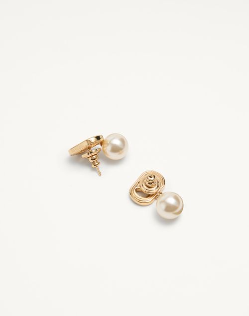 Valentino Garavani - Ovalette Metal Earrings With Swarovski® Pearls - Gold/cream - Woman - Jewellery