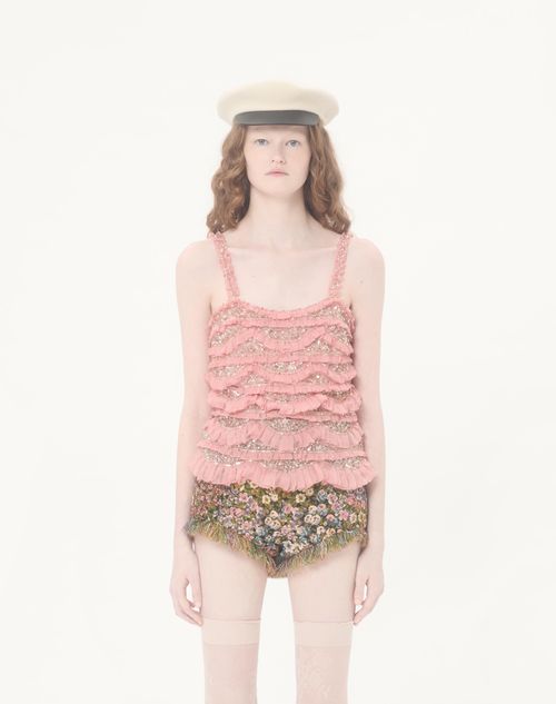 Valentino - Tulle Illusione Embroidered Top - Pink - Woman - Shirts & Tops