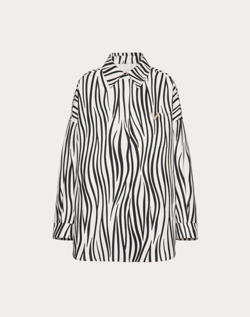 Valentino - Faille Overshirt With Zebra 1966 Print - Ivory/black - Woman - Woman Ready To Wear Sale