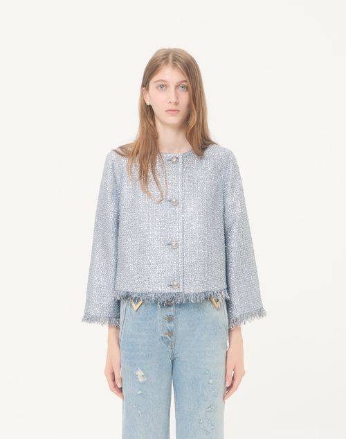 Valentino - Valentino Caban In Lurex Basket Weave - Silver - Woman - Jackets And Blazers