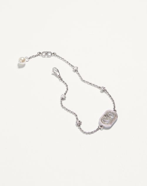 Valentino Garavani - Vlogo Signature Bracelet In Metal, Pearls And Swarovski® Crystals - Rhodium - Woman - Jewellery