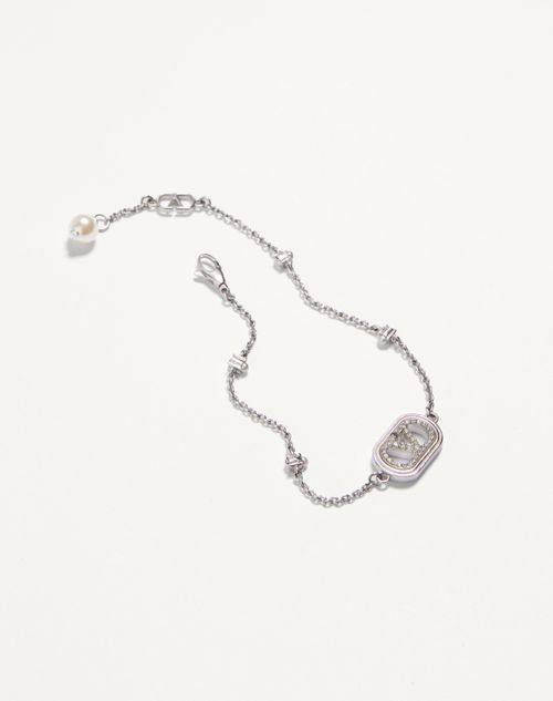 Valentino Garavani - Vlogo Signature Bracelet In Metal, Pearls And Swarovski® Crystals - Rhodium - Woman - Jewellery