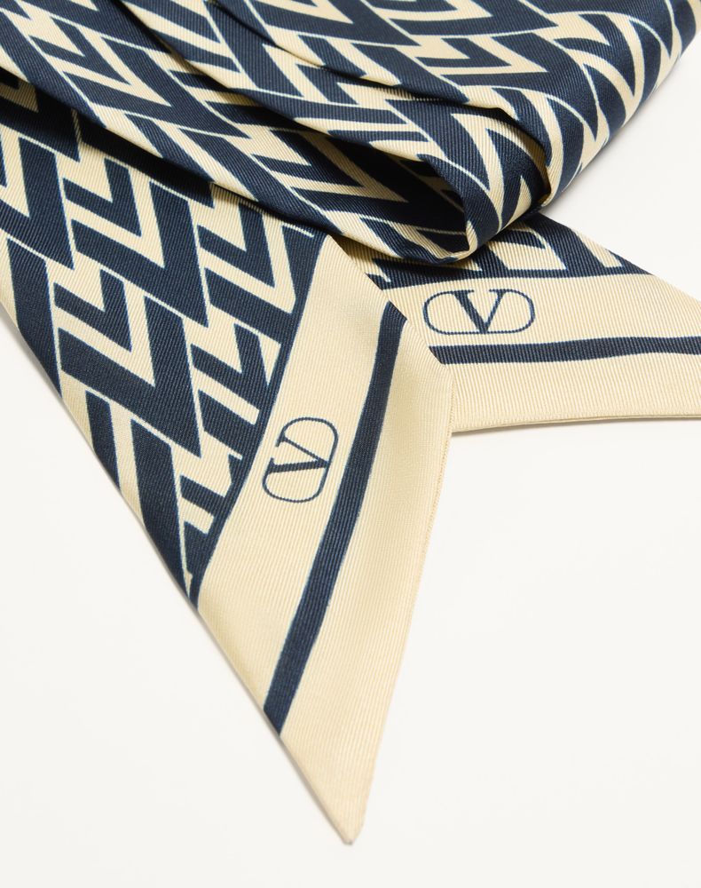 Valentino Garavani Toute La V Silk Bandeau Scarf Woman Navy/Ivory Uni