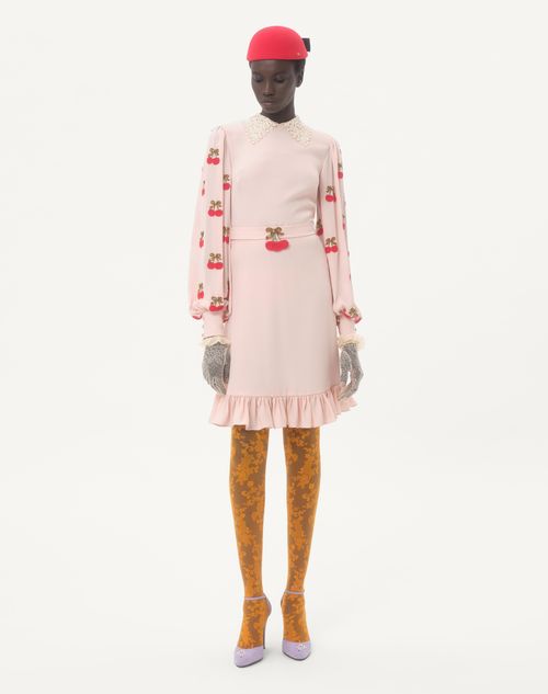 Valentino - Embroidered Georgette Dress - Poudre/cherry Red - Woman - Dresses