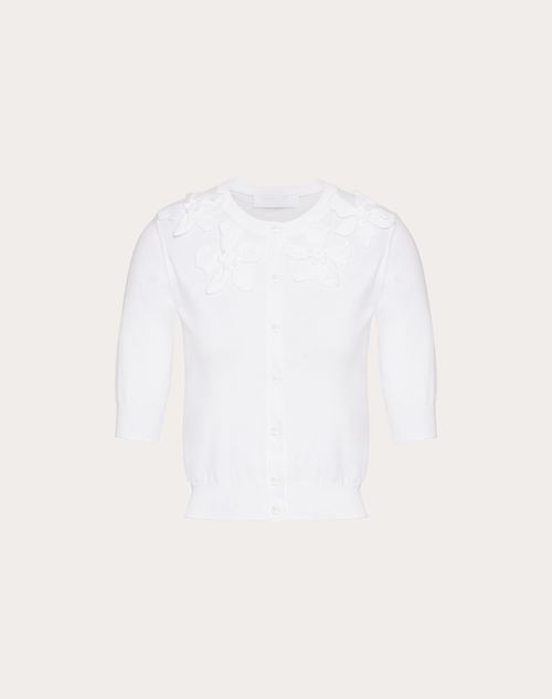 Valentino - Cardigan In Cotone Ricamato - Bianco - Donna - Maglieria