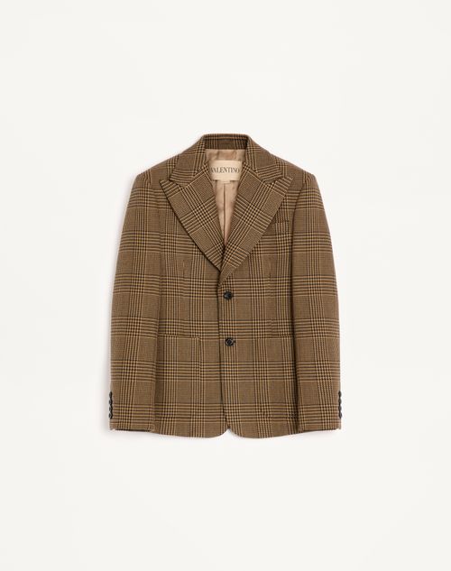 Valentino - Valentino Single-breasted Wool Jacket With Glen Plaid Pattern - Camel/black - Man - Coats And Blazers
