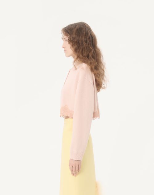 Valentino - Wool Cardigan With Lace - Pink - Woman - Knitwear