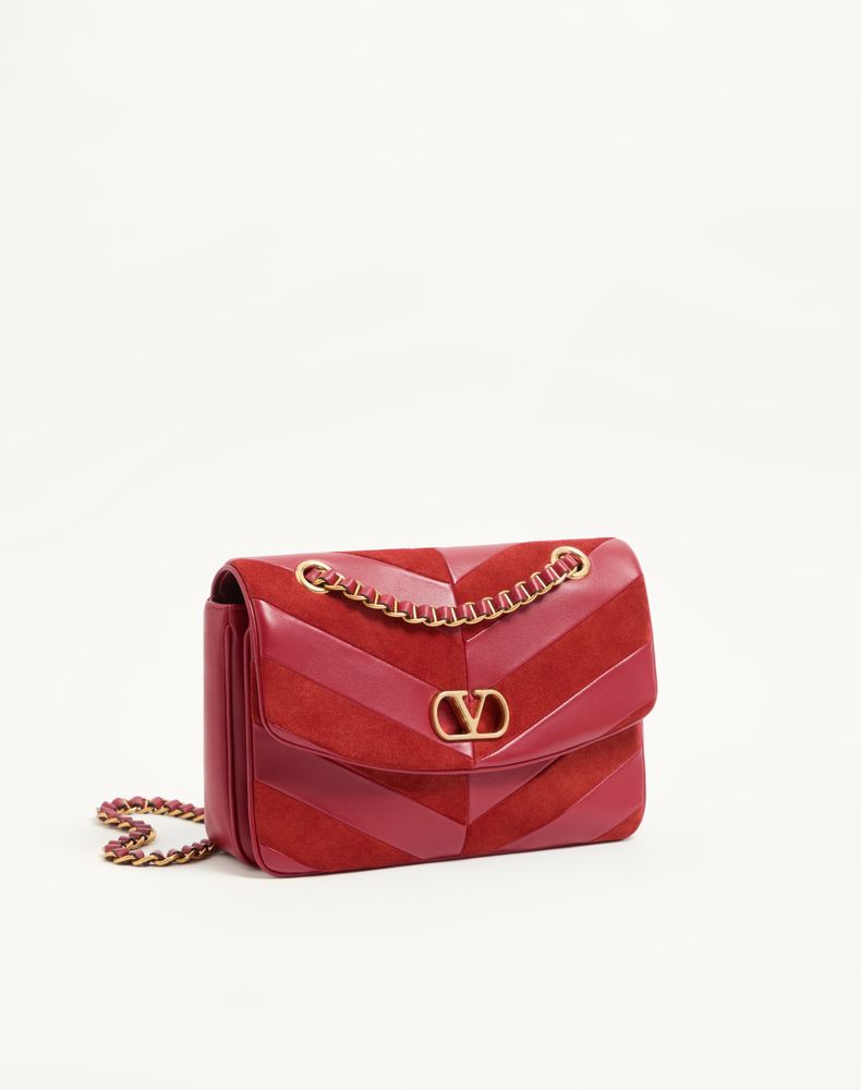 Valentino Garavani Djuna Medium Chain Bag In Suede And Nappa With Chevron Pattern Woman Red Uni