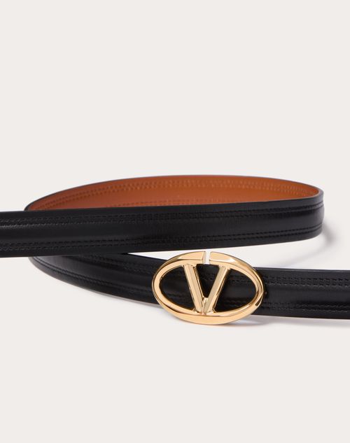 Valentino Garavani - The Bold Edition Vlogo Shiny Calfskin Belt 20 Mm - Black/brown - Woman - Belts