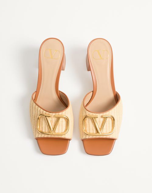 Valentino Garavani - Vlogo Signature Slide Sandal In Raffia 60mm - Beige - Woman - Sandals