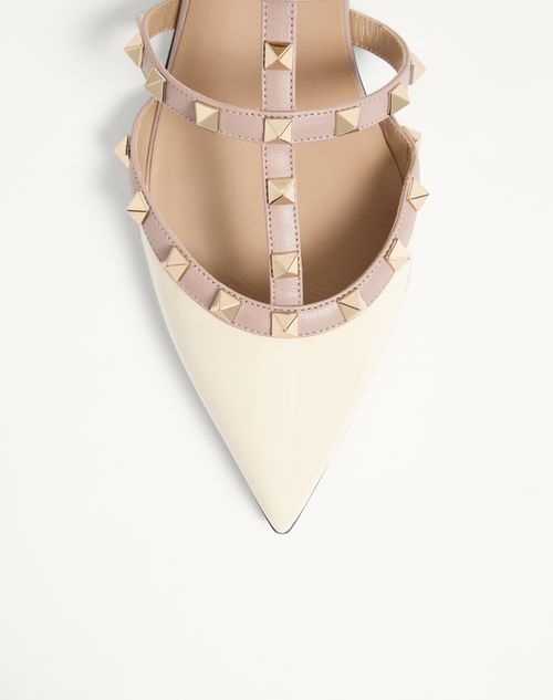 Valentino Garavani - Rockstud Patent-leather Mule - Light Ivory - Woman - Ballerinas