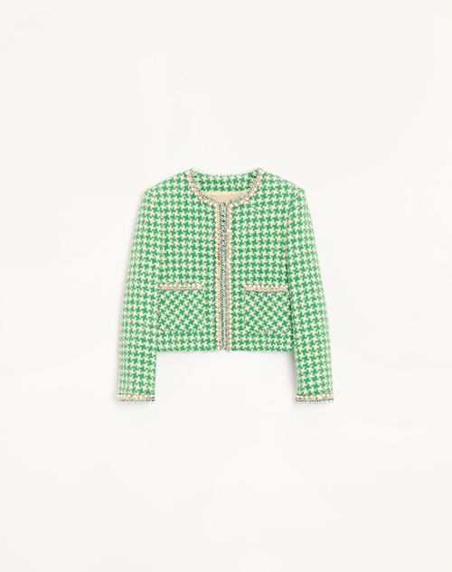 Valentino - Embroidered Houndstooth Tweed Jacket - Green/birch - Woman - Jackets And Blazers