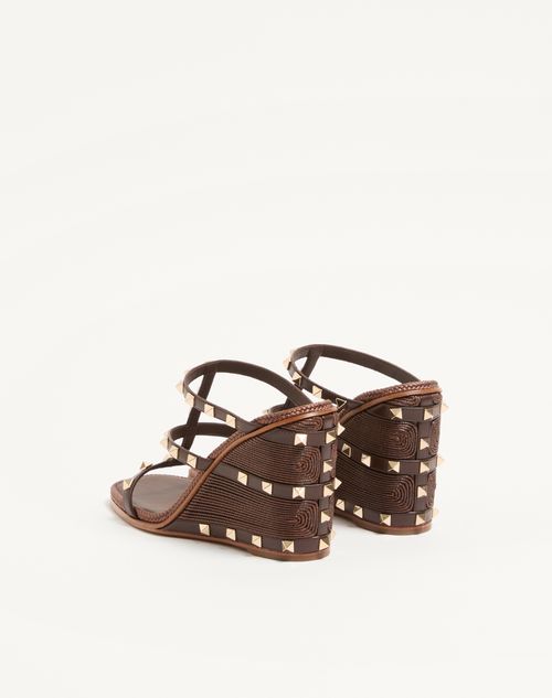 Valentino Garavani - Rockstud Wedge Slide In Calfskin With Cornely Embroidery 100mm - Fondant - Woman - Espadrilles And Wedges