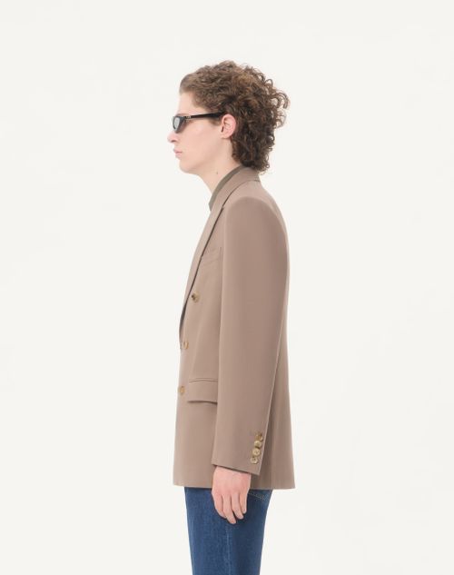 Valentino - Valentino Double-breasted Jacket In Natté Wool - Beige - Man - Coats And Blazers