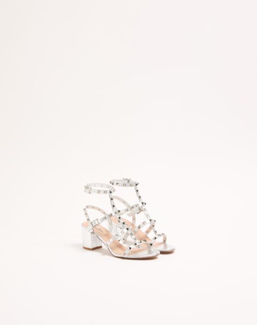 Valentino Garavani - Rockstud Sandal In Laminated Calfskin 60mm - Silver - Woman - Sandals