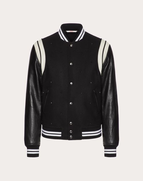 Du bliver bedre Ønske Duchess All-over Rockstud Spike Wool Cloth And Leather Bomber Jacket for Man in  Black/white | Valentino US