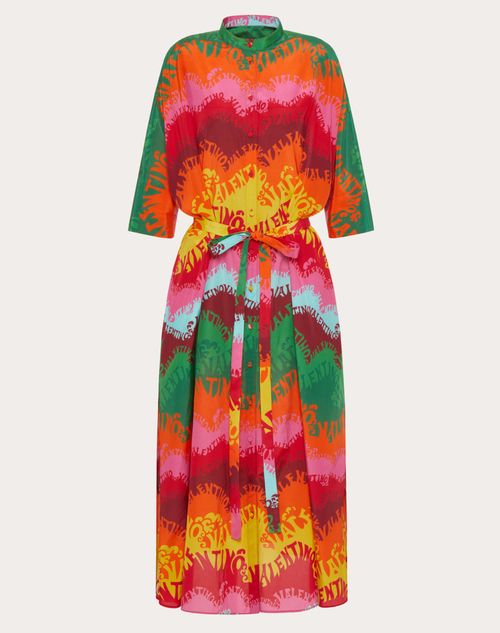 Valentino - Valentino Waves Multicolor Print Poplin Shirt Dress - Multicolor - Woman - Women Valentino Escape 2022 Collection