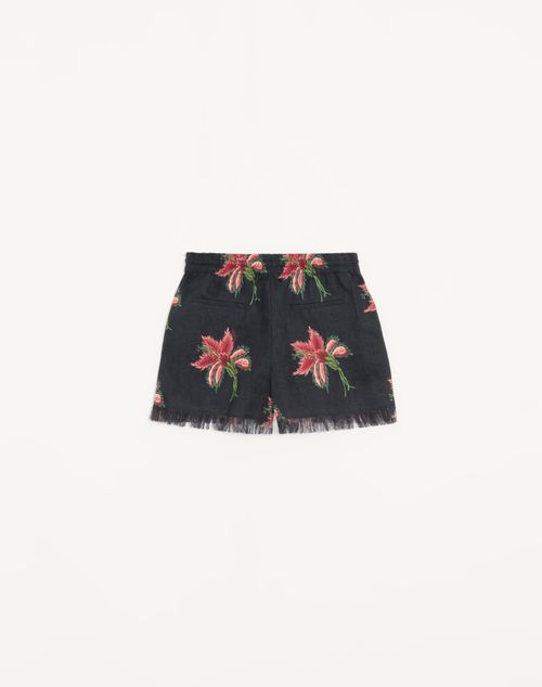 Valentino - Shorts De Lino Papier Floral - Negro/varios Colores - Mujer - Pantalones Largos Y Cortos